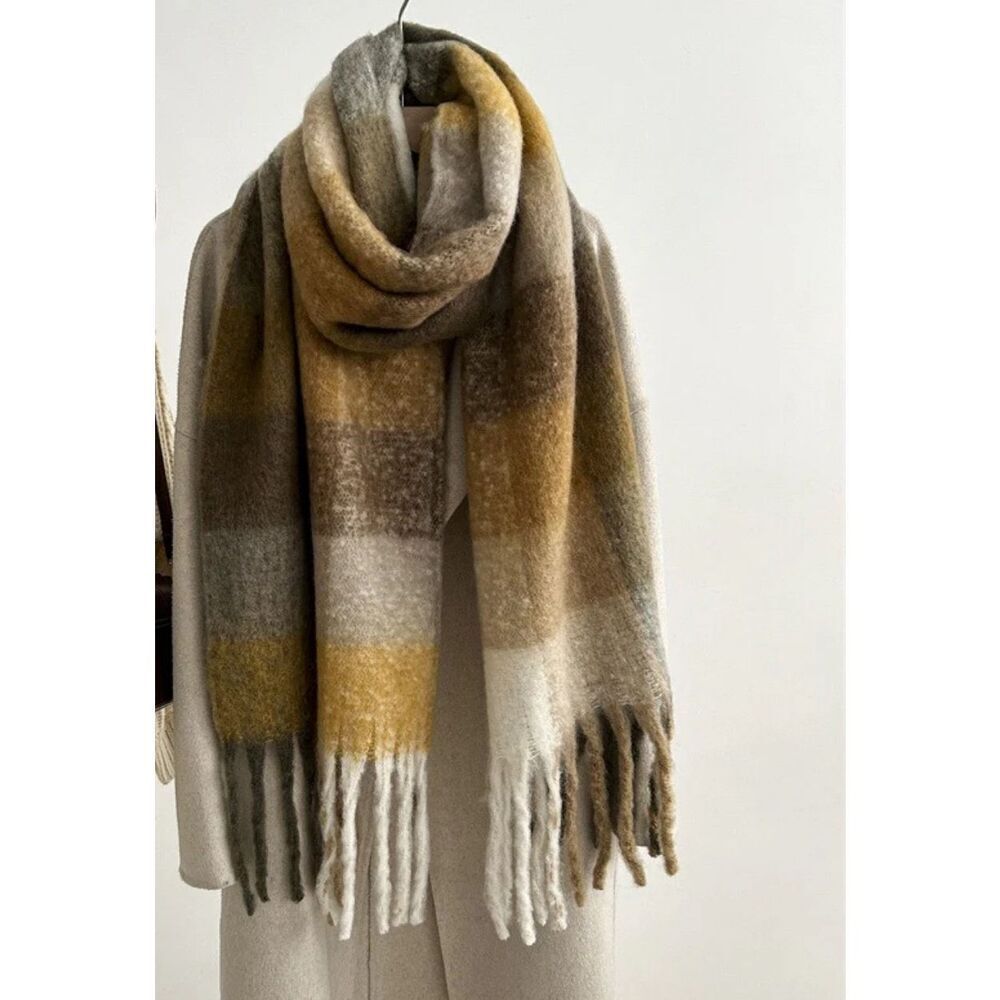 Yellow and brown oversized scarf